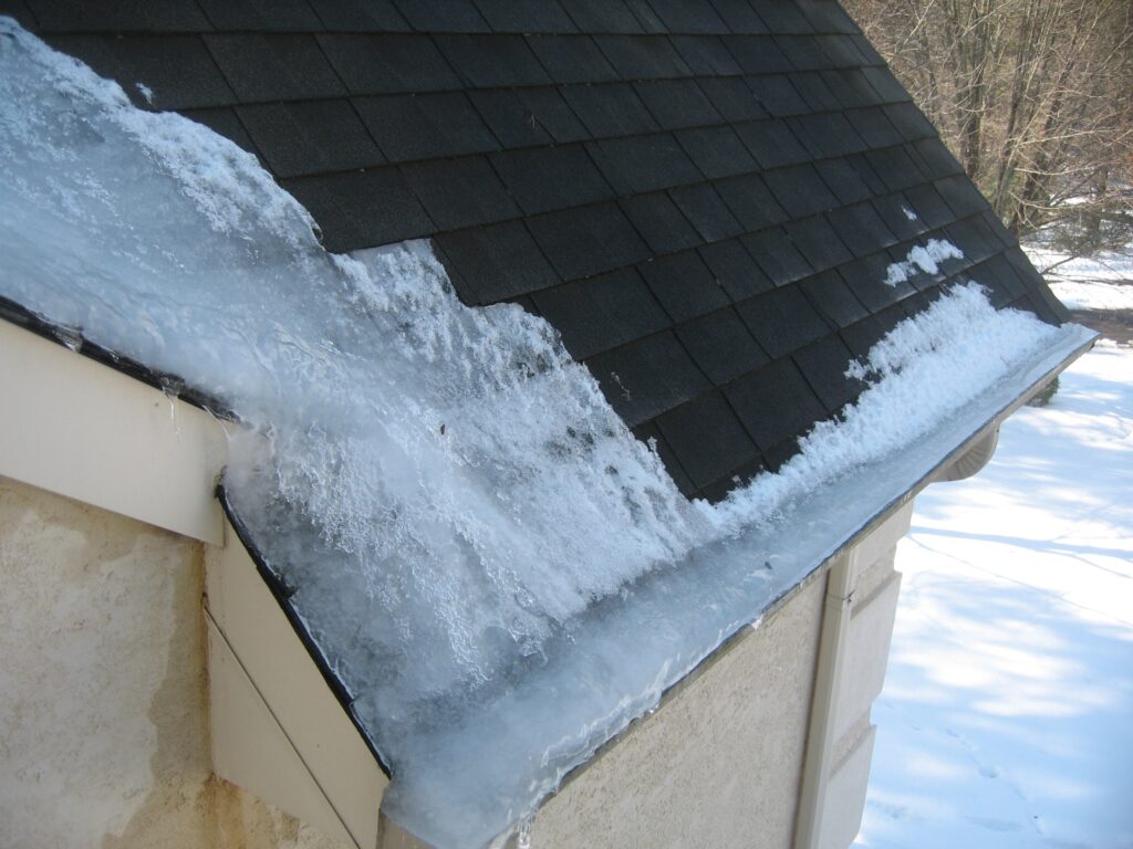 Ice damming on eaves with gutter separation